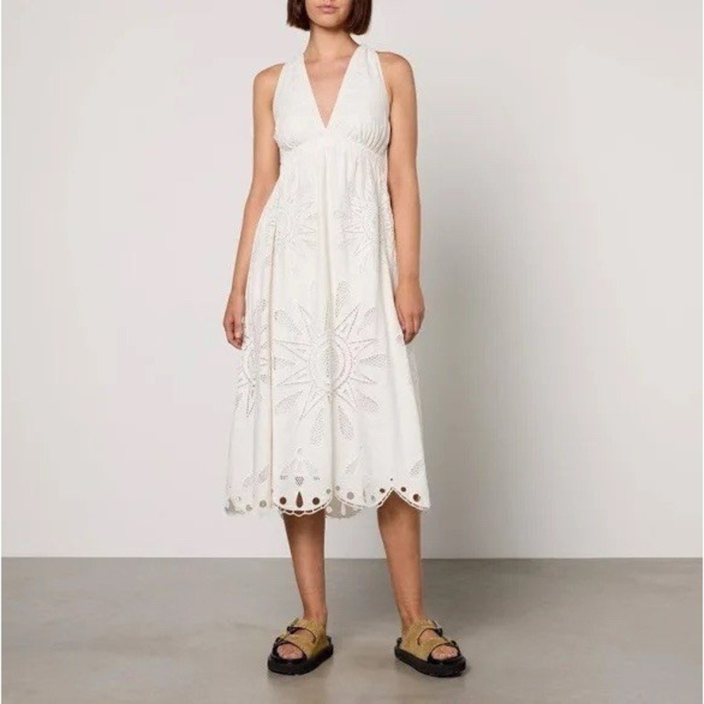 Farm Rio Maxi Dress‎ Large Linen Blend Embroidered Coastal Richelieu